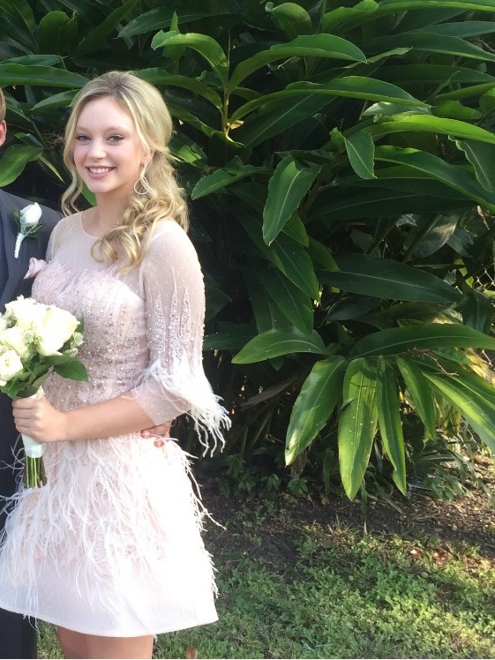 Homecoming Blush Pink Embellished Mini Dress with Feather Trim